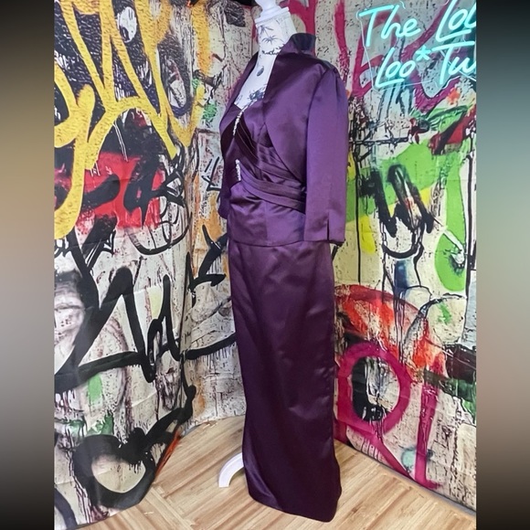 Impression Bridal Purple Satin 3pc Evening Mother of Bride Mother of Groom Dress - Picture 8 of 12